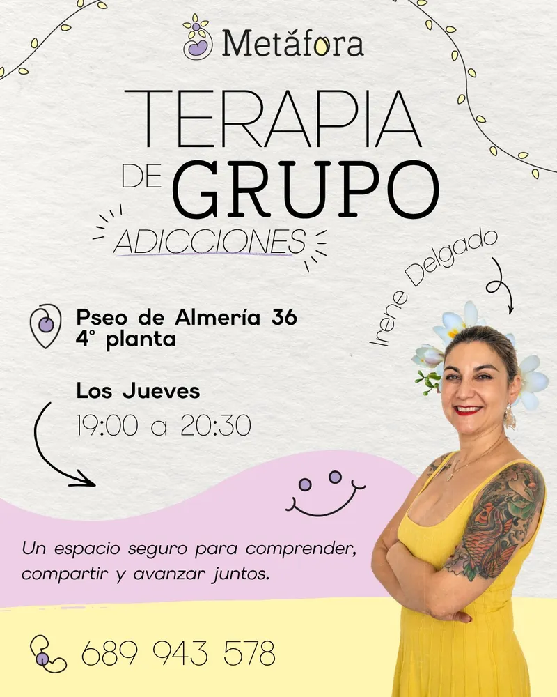 Cartel del taller: Terapia de grupo: adicciones
